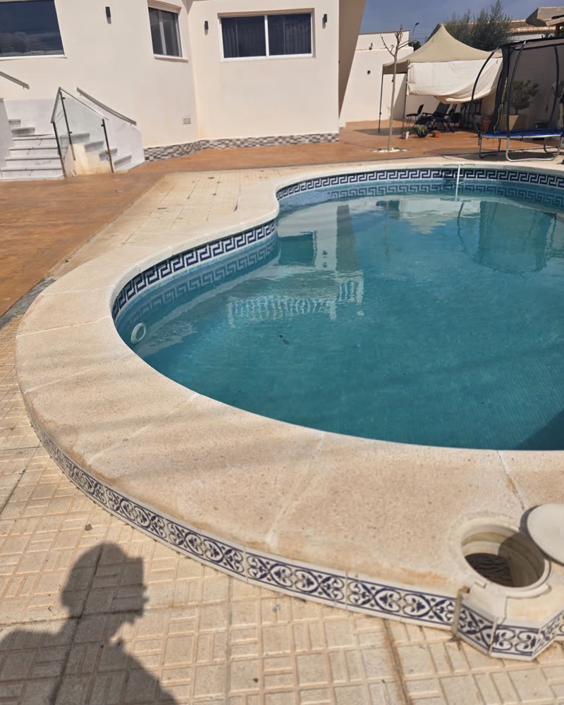 Kidney-shaped pool in El Chaparral, Torrevieja, before the renovation